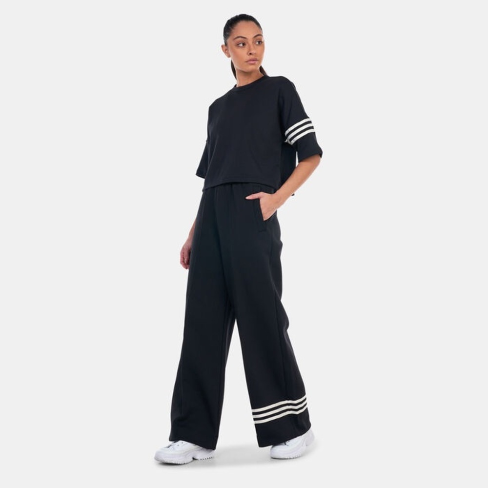 Wide-Leg Black Track Pants with White Stripes